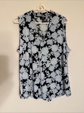 Jones New York Black Camisole with Light Blue Floral Design
